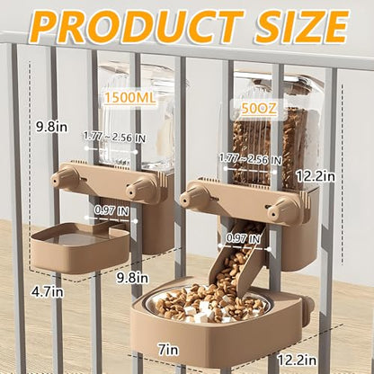 2-Pack Cage-Style Large Capacity Hanging Automatic Pet Feeder & Water Dispenser 50oz/1500ml,for Cages 0.98" Max Inner,1.77"-2.56" Outer,for Small/Medium Dogs, Cats, Rabbits & Guinea Pigs - color: Yellow