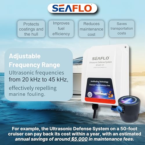 SEAFLO Ultrasonic Hull Defense System – Fully Automated Anti-Fouling Device, Prevents Barnacle & Algae Growth, Protects Hull, Drives & Running Gear, Covers 200 sq.ft – 4-Year Warranty - style: 1 Transducer System