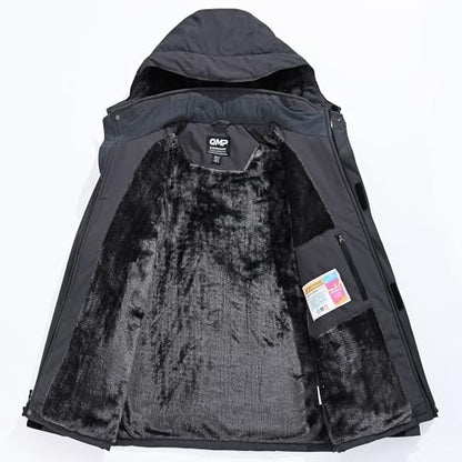 QMP Winter Jackets For Men with Hoode Ski Snow Snowboarding Waterproof Fleece Liner Coats Windproof Raincoat 6 Pockets - color: Dark Grey, size: Medium