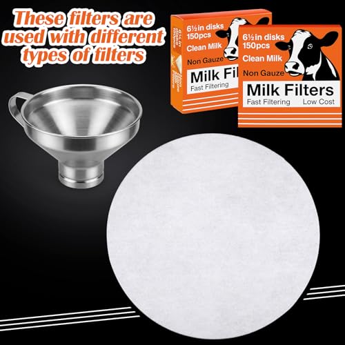 Hahafelt 300 Pack Milk Filter Discs for Raw Milk Strainer, 6-1/2 in Od Quick Flow Non-gauze Replacement Filter Discs for Strainer