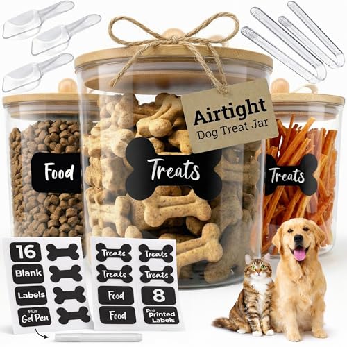 Dog Treat Container Airtight & Dog Treat Jar With Lid: Pet Food Storage | Create a tidy, modern pet feeding zone, Clear acrylic shows food levels instantly, Protect pet food from going stale.