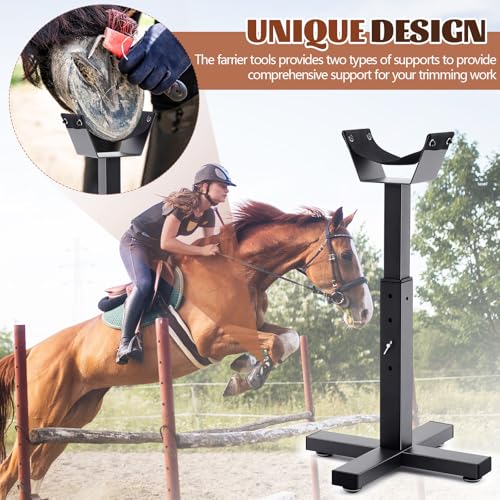 Abbylike Adjustable Farrier Stand Metal Blacksmith Farrier Horse Hoof Stand with 5 Adjustable Heights Cross Base Horse Hoof Trimming Tools for Equine Barefoot Trimming Shoeing Veterinary Care, Black