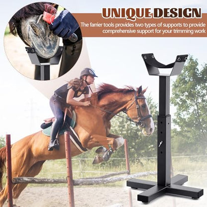 Abbylike Adjustable Farrier Stand Metal Blacksmith Farrier Horse Hoof Stand with 5 Adjustable Heights Cross Base Horse Hoof Trimming Tools for Equine Barefoot Trimming Shoeing Veterinary Care, Black