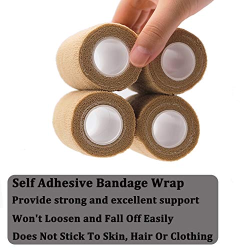 12 Rolls Elastic Self Adhesive Bandage Wrap 3 Inch, Breathable Non Woven Cohesive Bandage, Vet Wrap for Dogs, Ankle Sprains Swelling Tape, Sports Athletic Tape Brown - color: 3 Inch-12 Count Tan
