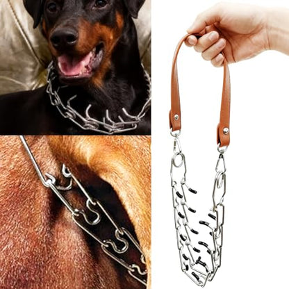 QMARK Pronged Chain Goat Collar, Brown and Silver, 30 Inch
