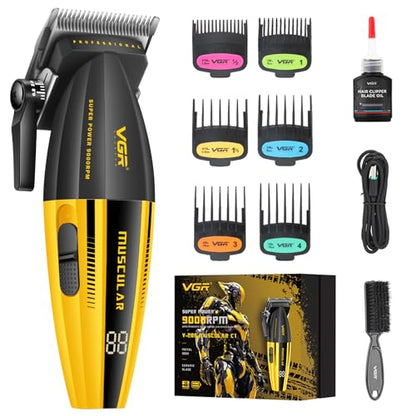 VGR 285 Fresh Fade Hair Clippers for Men, 9000RPM Professional Barber Clippers for Hair Cutting, Cordless Small Hair Trimmer Lightweight Versatile Barber Kit with 6 Magnetic Guide Combs, LED Display
