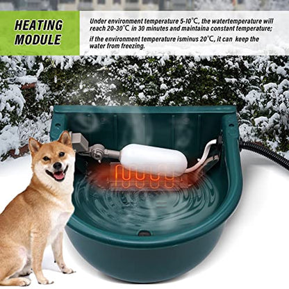 MINYULUA Automatic Heated Dog Water Bowl Large Capacity Livestock Waterer Outdoor Pet Thermal-Bowl Drinking Bowl for Dogs Horse Cattle Cow Goat Pig Animal - color: green