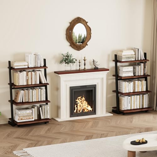 IBF 4-Tier Solid Wood Ladder Bookshelf with Natural Live Edge - size: 4-Tier