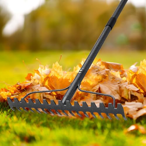 49“-77” Adjustable Rake, 17" Extra Wide Double-Sided Lightweight Head Garden Rake | Lightweight & Unbreakable | Level Soil, Remove Leaves, Spread Mulch Fast, Leaf Cleanup, Landscaping, Yard Cleanup