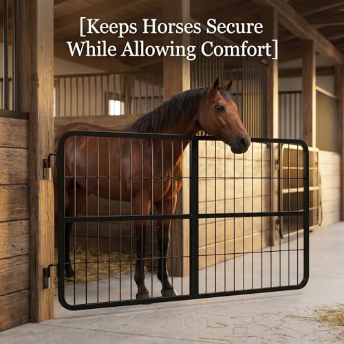 Horse Stall Gates, Horse Stall Door Guards, Stall Gates for Horses, Durable Heavy Duty Steel Mounted Gate, Matte Black Powder Coated, 48 By 24 Inch, Open View Two-Way Access - size: 24"H x 0.8" x 48"L