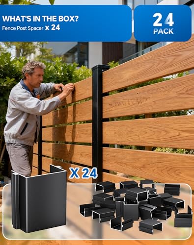 24 Pack Aluminum Fence Post Spacer, Fence Gap Tool Matte Black Aluminium Spacer, Heavy-Duty Fence Alignment Tool for Easy Privacy Fence Installation - color: Fence Post Spacer-24pcs