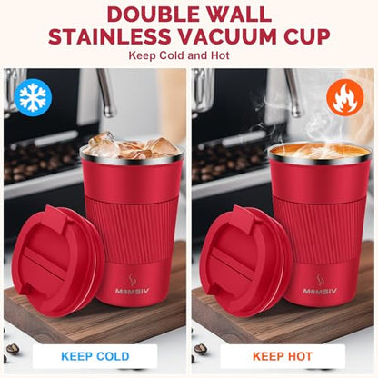 MOMSIV 12oz Travel Coffee Mug, Insulated Coffee Cup with Leakproof Lid Red - color: B-Red-12oz