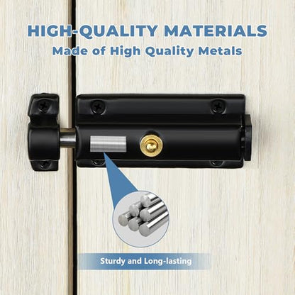 Mooche Slide Latch Lock Barrel Bolt, 4 Inch Stainless Steel Barrel Bolt Gate Latches - color: Glossy Black