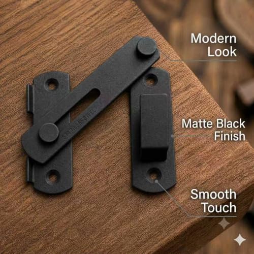 2 Pack 180° Flip Barn Door Latch, Matte Black Stainless Steel Gate Latch with Mounting Screws and 4 Spare Screws for Sliding Barn Doors, Fence Gates, Sheds, Cabinets and Windows