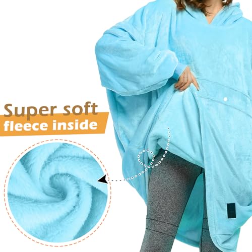 Catalonia Oversized Blanket Hoodie, Wearable Fleece Blanket Sweatshirt - color: Blue / Fleece
