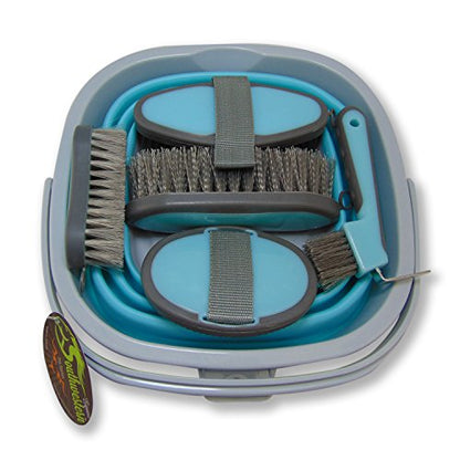 Collapsible Grooming Kit 10 Liter Bucket and 5 Grooming Tools - By Southwestern Equine - Turquoise - color: Turquoise