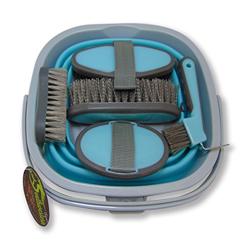 Collapsible Grooming Kit 10 Liter Bucket and 5 Grooming Tools - By Southwestern Equine - Turquoise - color: Turquoise
