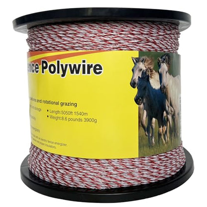 Upgraded Electric Fence Polywire,Fence Rope 6 Stainless Steel Strands for Reliable Conductivity and Rust Resistance UV Rust Resistant, 5050 Feet/1540 Meters,Red and White Color