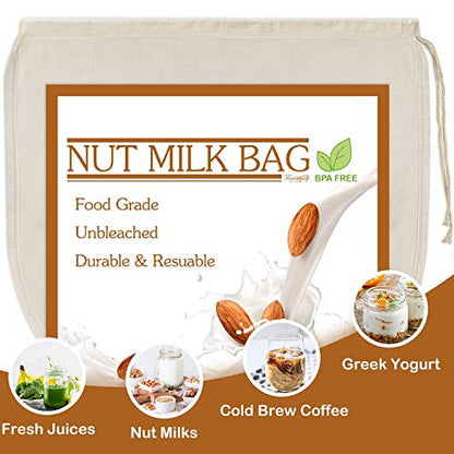 3 PCS 12"x12" Nut Milk Bags - 100% Unbleached Cotton Cheesecloth, Reusable Food Strainer Colander For Straining Almond/Oat Milk, Celery Juice, Cold Brew Coffee, Yogurt and Cheese Making - color: 3 pack