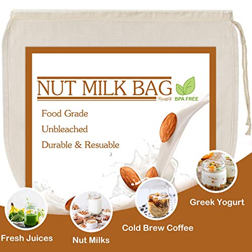 6 PCS 12"x12" Nut Milk Bags - 100% Unbleached Cotton Cheesecloth, Reusable Food Strainer Colander For Straining Almond/Oat Milk, Celery Juice, Cold Brew Coffee, Yogurt and Cheese Making - color: 6 pack