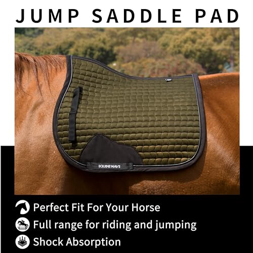 EQUINEWAVE Aria Soft Suede Jump Saddle Pad – Breathable Moisture-Wicking Lining, Shock-Absorbing Cushion, Contoured Spine, English All Purpose Saddle Pad - color: Olive green