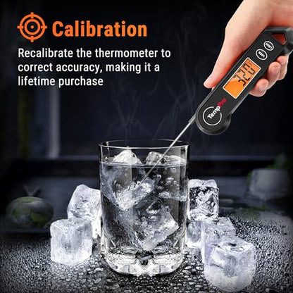 TempPro TP19H Waterproof Digital Meat Thermometer | Ambidextrous Backlit & Motion Sensing, Cooking Food Thermometer for BBQ Grill Smoker Oil Fry Candy Thermometer - color: Pitch-black