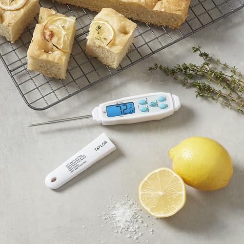 Taylor Digital Waterproof Meat Thermometer for Kitchen, Grill & BBQ, Blue Backlit Display, Narrow Step-Down Probe, Hold Function, NSF Certified, White - color: White