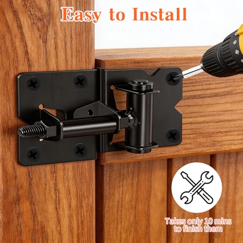 Self Closing Gate Hinge and Latch Kit for Vinyl & Wood Fence Gates, Heavy Duty Gate Hardware Kit with Self Locking Latch, Adjustable Hinges, Installation Screws Included, 2 Latches & 4 Hinges - size: 3.9'4'(L)x