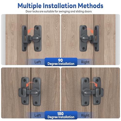 90/180 Degree Barn Door Locks and Latches, Safety Aluminum Hardware Sliding Door Latch, Small Flip Locks for Barn, Bathroom, Cabinet, Garden, Window (Grey-2PCS) - color: Grey-2PCS