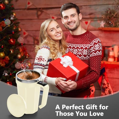 Self Stirring Coffee Mug with Temperature Display, 18 oz Rechargeable Self Stirring Mug with Lid, Automatic Self Stirring Cup with Stainless Steel for Coffee, Milk, Beverages, White - color: White