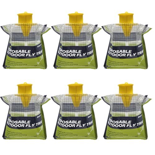 6 Pack Fly Traps Outdoor Hanging Disposable Fly Bags Trap, Effective Pre-Baited Flies Catcher for Patio, Yard, Chicken Coops, Horse Stables, Barns