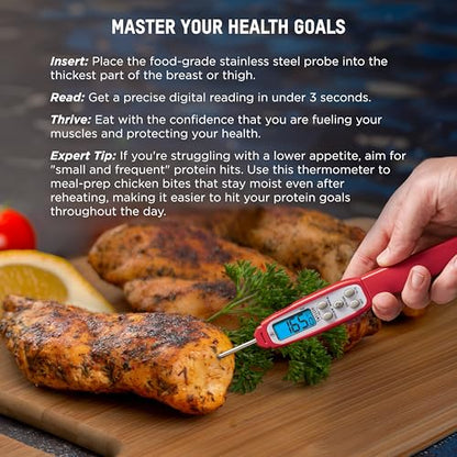 Taylor Digital Instant Read Waterproof Meat Thermometer with Backlight - color: Red