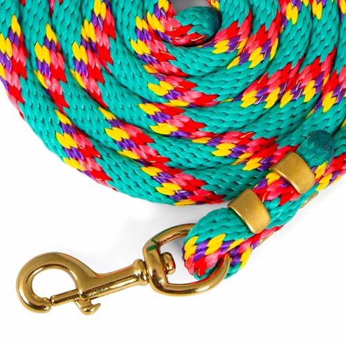 Jeffers Neon Poly Horse Lead Rope w/Brass Bolt Snap, 8' - Spiral Turquoise - color: Turquoise with Spiral Pattern, size: 5/8inch x 8inch