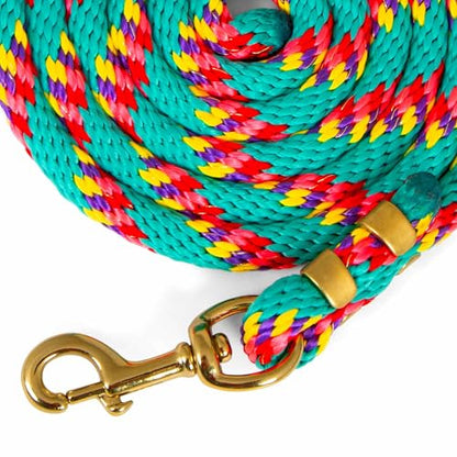 Jeffers Neon Poly Horse Lead Rope w/Brass Bolt Snap, 8' - Spiral Turquoise - color: Turquoise with Spiral Pattern, size: 5/8inch x 8inch