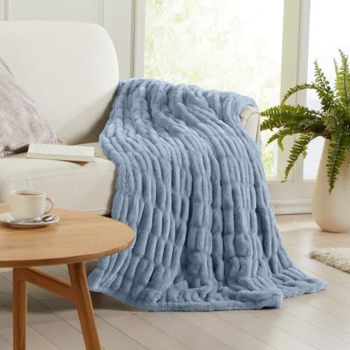 Springtree Home Luxury Micro Plush Throw Blanket | Thick Faux Fur | Blue | Lily Collection | 50" x 60" | Blue Blanket | Ultra Plush - color: Powder Blue, size: 50" x 60" (Medium)