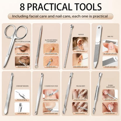 Manicure Set, Stainless Steel Nail Clipper Set with Luxurious Travel Case | 12-Piece Set with Thicker Steel, Precision-ground Cutting Edges, and Smooth-finished Tools for Clean, Precise Trimming. - color: Silver and Black