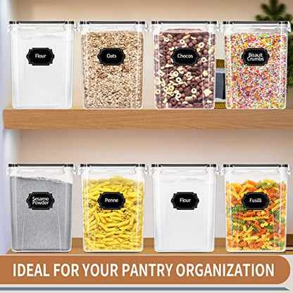 PRAKI Large Airtight Food Storage Containers 5.2L / 195oz, 4pcs Pantry Kitchen Organizers and Storage for Flour, Sugar, Baking Supplies, BPA Free, Plastic Flour Containers with 20 Labels & Maker - size: 5.2 l