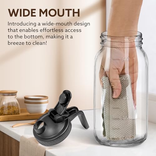 Mihlapi 32 oz Breast Milk Pitcher, 1 Quart Glass Mason Jar with Lid - color: Black, size: 32 Ounces