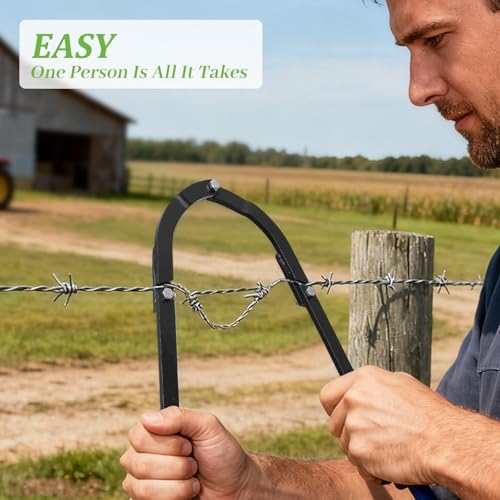 Fence Wire Fixer, Heavy Duty Fence Stretcher Tool for Horse Fence, Barb Wire Fencing, Wire Tightener Fence Repair Tool for Farm Ranch & Garden (Black) - color: Black