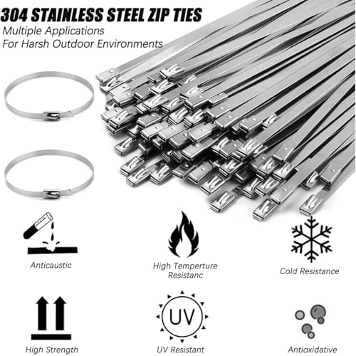 StainlessSteel Cable Tie Gun Set with 200PCS Ties - Special Tool For Fastening And Cutting Metal Cable Ties- Ideal for Chain Link Fence, Dog Fence,Outdoor Fencing, Exhaust Pipe.
