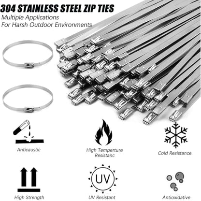StainlessSteel Cable Tie Gun Set with 200PCS Ties - Special Tool For Fastening And Cutting Metal Cable Ties- Ideal for Chain Link Fence, Dog Fence,Outdoor Fencing, Exhaust Pipe.