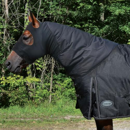 Country Pride Lycra Horse Neck Cover, Waterproof 600D Outer Shell, 250g Insulation, Full Zipper, Lycra Face Panel, Adjustable 3-Strap Attachment, Black (X-Large) - size: X-Large