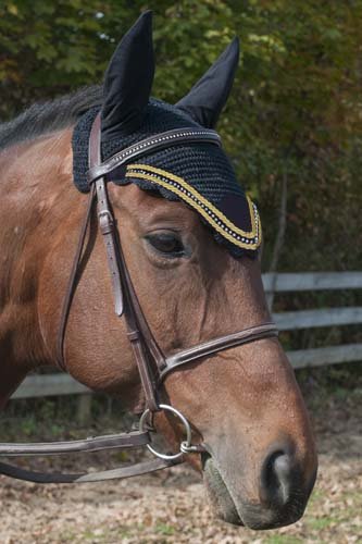 Crochet Horse Fly Veil Ear Bonnet with Crystals