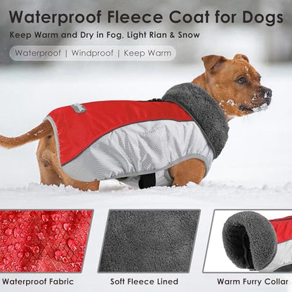 Petglad Dog Coat, Waterproof Ripstop Dog Winter Jacket with Leash Hole, Reflective Adjustable Warm Pet Fleece Snow Sweater for Small Medium Large Dogs - Red, 3XL - color: Red, size: 3XL