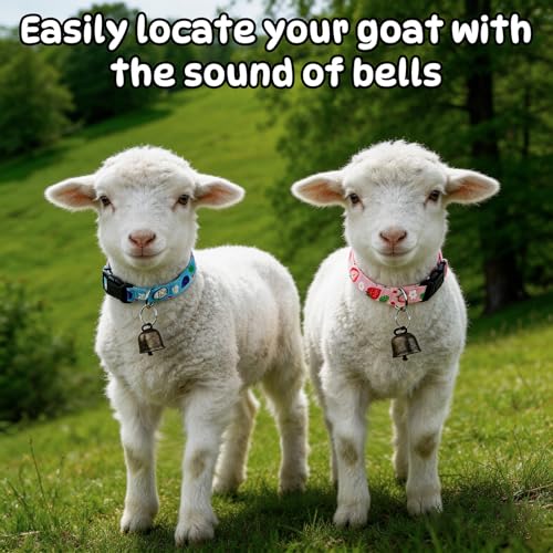 2 Pack Goat Collars with Bells，Fruit Adjustable Nylon Set - color: Pink Printing + Blue Printing