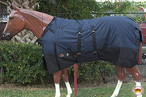 HILASON Waterproof Winter Horse Turnout Blanket 600D Rip-Stop Poly Fill Belly Wrap Shoulder Gussets Fleece Wither Lining Navy Blue - size: 81 In