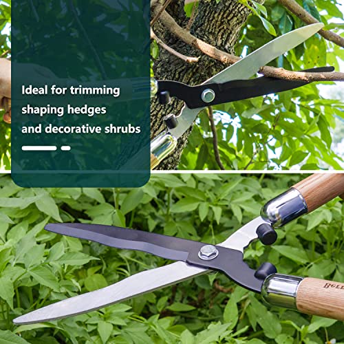 Berry&Bird Garden Hedge Shears,19.88''Heavy Duty Pruning Shear for Trimming Borders and Bushes, Manual Hedge Clippers with Wooden Handles & Carbon Steel Sharp Blades Gardening Scissors