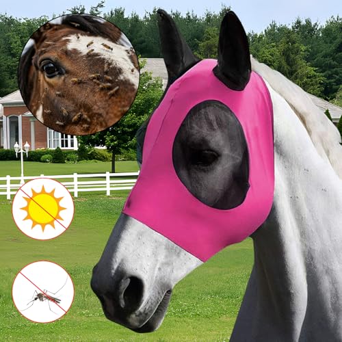 5Pcs Horse Fly Masks for Horses Smooth and Elasticity UV Protection Fly Mask with Ears and Large Eye Space Horse Face Covering for Riding Supplies(,Purple, Blue, Pink, Black, Gray)