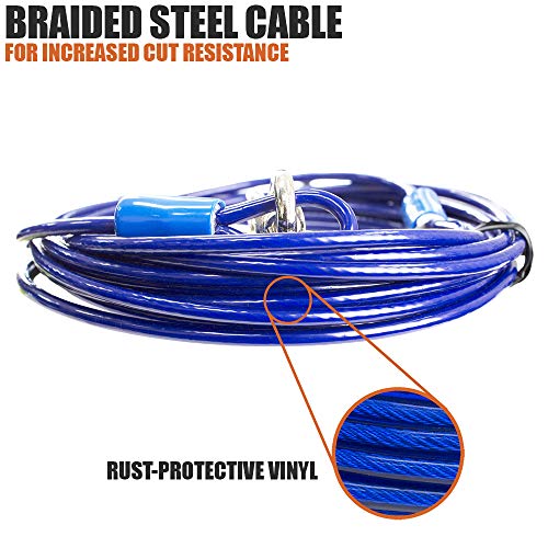 BV Dog Tie Out Cable 25 Feet - Heavy Duty Dog Lead Up to 60 Pounds - Reflective & Rust-Free with Quick Release Swivel Clips & 360° Rotating Clasp - Tangle-Free Dogs Runner for Yard (Blue, Pair) - color: 60lbs/ 25ft/ Blue, style: Pair