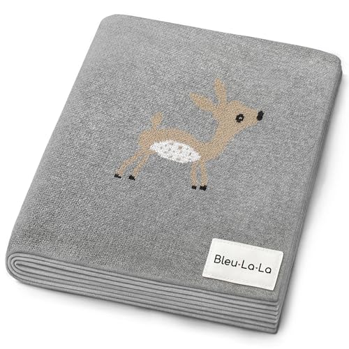 Knit Baby Swaddle Blanket - 100% Cotton Soft Cozy Receiving Swaddling Crib Stroller Quilt Blanket for Shower Gift Registry for Newborns, Infants, Toddlers, Unisex (Deer - Grey) - color: 12 - Deer - Grey